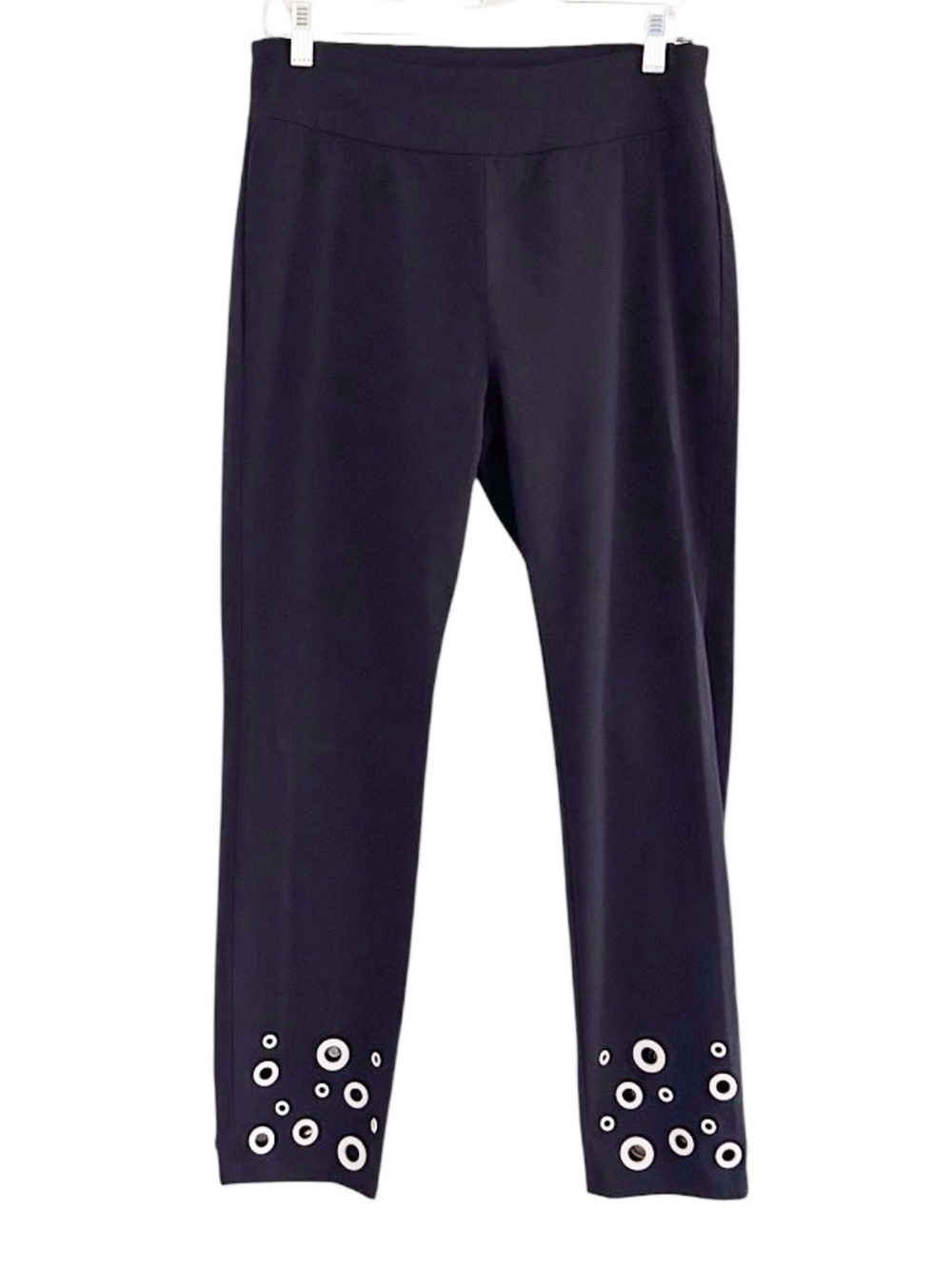 Ethyl Brand Navy Blue Pull-On Pants Size 8 Grommet Detail High Rise Stretch
